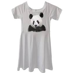 Dolyues Mädchen Mode Kleid Kurzarm Sommer Rundhals Kleider mit Weiß Schwarz Panda (Grau) Aufdruck Kinder Alter 3-14 Jahre von Dolyues