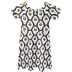 Dolyues Mädchenkleid Kurzarm Sommer Rundhals A-Linie Kleider mit weißem Cartoon Pinguin Design Kinder Alter 3-14 Jahre von Dolyues