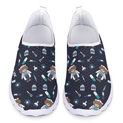 Dolyues Navy Blue Cute 3D Cartoon Kinderarzt Bär Print Frauen Mesh Slip On Schuhe, Casual Leichte Bequeme Sportliche Arbeitsschuhe von Dolyues