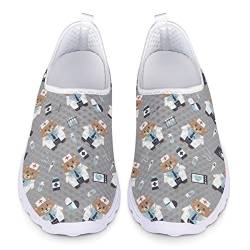 Dolyues Netter Kinderarzt Bär (Grau) Print Frauen Slip On Sportliche Mesh-Wanderschuhe, Lässige Leichte Arbeits-Jogging-Sneakers von Dolyues