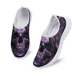 Dolyues Neuheit Damen Krankenschwester Turnschuhe – Cartoon Bär Damen Sneaker Galaxy Sugar Skull bunte Schuhe für Spaziergänge Sport Laufen, Lila Totenkopf, 38 EU von Dolyues