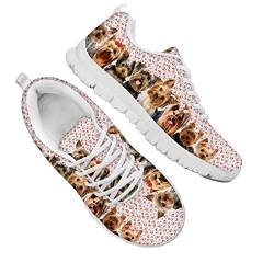 Dolyues Niedlich 5D Tier Yorkshire Terrier Family Pattern Damen Trainer Flache Mesh Laufschuhe Leichte Atmungsaktive Schnürsenkel draussen Sneakers von Dolyues