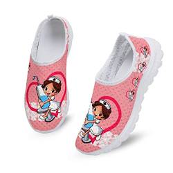 Dolyues Pink Cute Cartoon Nursing Pattern Damen Mesh Athletic Trainer Schuhe, Casual Bequeme Atmungsaktive Slip On Turnschuhe von Dolyues