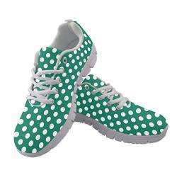 Dolyues Polka Dot Print Grün Damen Leichte Wanderschuhe Lässige Wanderschuhe für den Urlaub im Fitnessstudio, Joggen, Reisen, Arbeiten von Dolyues