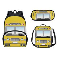 Dolyues Rucksack für Mädchen Junge Kinder Schulranzen Set Casual Wandern Daypack, Schulanfang, gelber Schulbus, Kinderrucksack von Dolyues