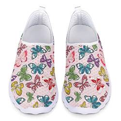 Dolyues Schöne Bunte Schmetterlinge-Rosa-Muster-atmungsaktive Slip-On-Schuhe für Frauen beiläufige sportliche Joggen Walking Turnschuhe 40 EU von Dolyues