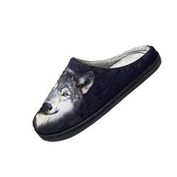 Dolyues Schuhe rutschfeste Hausschuhe Allwetter warme Baumwolle Slipper für Erwachsene Männer Frauen, wolf, 41 EU von Dolyues