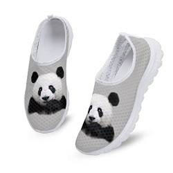 Dolyues Schwarz Weiß Animal Panda Print Damen Slip On Mesh Wanderschuhe Casual Leichte Jogging Turnschuhe (Grau) von Dolyues