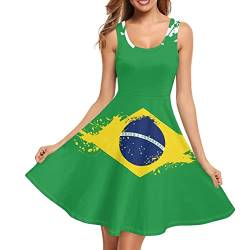 Dolyues Sumemr Freizeitkleid für Damen, lockeres, elastisches T-Shirt-Kleid mit Taschen, Midi-Strand-Cover-Up-Sommerkleid, Flagge Brasiliens, L von Dolyues
