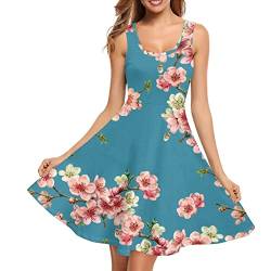 Dolyues Sumemr Freizeitkleid für Damen, lockeres, elastisches T-Shirt-Kleid mit Taschen, Midi-Strand-Cover-Up-Sommerkleid, Kirschblüten-blau, Small von Dolyues