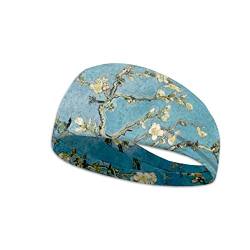 Dolyues Van Gogh Mandelblüten Stirnbänder für Frauen Breite Boho Kopfwickel Yoga Haarbänder Elastische Turbane für Frauen Mädchen Täglich Yoga Sport Fitness von Dolyues