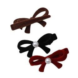 3 x französische Haarnadeln mit Schleife, stilvolle Haarspange für Damen und Mädchen, elegante Perlen, Schmetterlingsknoten, Haarschmuck, niedliches Haarstyling von Domasvmd