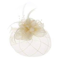 Damen-Haarspange, Fascinator, Blume, Pillbox, Hut, Perlen, Feder, Haarspange, Hochzeitsclips für Haare von Domasvmd