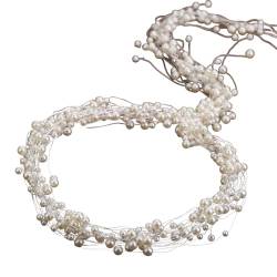 Domasvmd Brautschmuck, langes Perlen-Stirnband, luxuriös, für Hochzeit, handgefertigtes Haar-Accessoire, für Frauen, Kopfschmuck, Perlenhaarband von Domasvmd