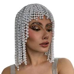 Kopfschmuck mit Perlen und Quasten, stilvolle Kopfbedeckung für modische Frauen, elegante Kopfkette, Accessoire, Haarverzierung, akzentuierte Verzierung von Domasvmd