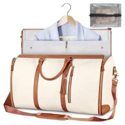 Leder-Anzugtasche für Reisen, Herren, Damen, faltbar, für Jacken, Schuhe, Wochenenden, Organizer, Sporttasche, Beige von Domasvmd