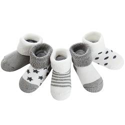 Domee Baby Socken Winter Frottee Warm Dicke Thermosocken Baumwolle 5er-Pack Weiß & Grau 1-3 Jahre (Hersteller L) von Domee