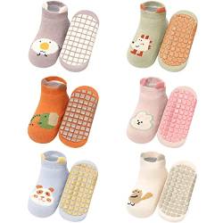 Domee Baby Stoppersocken Anti-Rutsch Rutschsocken ABS Baumwolle 6er-Pack Bunte Süße Tiere 3-5 Jahre (Herstellergröße L) von Domee