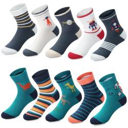 Domee Jungen Socken Kindersocken Strümpfe Baumwolle 10er-Pack Dinosaurier Raketen 21-23 (Herstellergröße S) von Domee