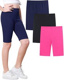 Domee Mädchen Radlerhose Kurze Leggings Shorts Sommerhose Baumwolle 3er-Pack Schwarz + Marineblau + Rosenrot 152-158 (Herstellergröße 152) von Domee