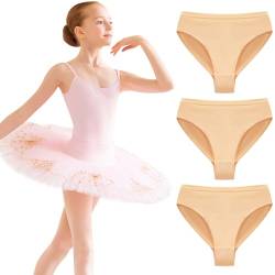Domee Mädchen Unterhosen Tanz Baumwolle Unterwäsche Slips Ballet 3er-Pack Hautfarbe 122-128 (Herstellergröße 130) von Domee