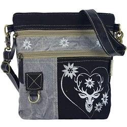 Domelo Trachtentasche. Kleine Umhängetasche. Schwarze Oktoberfest Damen Crossbody Bag mit Hirsch Aufdruck. Canvas Tasche als Geschenk für Trachtenmode Liebhaber von Domelo