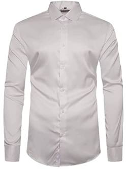 Dominic Stefano Herren-Hemd, Satin, glänzend, seidig, Smart Casual, formelle Kleidung, geeignet für Hochzeiten, Casual Shirt 422 Gr. L, weiß von Dominic Stefano