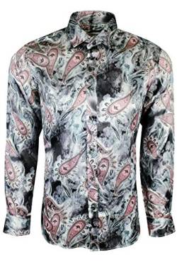 Dominic Stefano Men's Luxury Paisley Satin Shiny Printed Stylish Fit Button Down Long Sleeve Dress Shite Shirt 425 (L, Grey) von Dominic Stefano