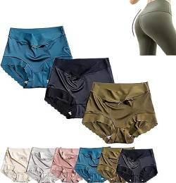 Nahtlose Formende Slips aus Satin-Eisseide, atmungsaktive Dreiecks-Slips aus Satin-Eisseide zum Po-Lifting, Stretch-Höschen für Damen mit hoher Taille und Bauchkontrolle (3pcs-e,L) von DomoNe