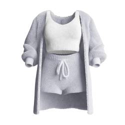 Shecozy Strickset 3-teilig, Damen Sexy Warm Fuzzy Fleece 3-teilige Outfits Pyjamas, Gemütliches Strickset 3-teilig (Gray,M) von DomoNe