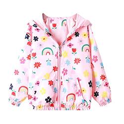 Domueay Jacke für Baby Mädchen Kinder Kapuzen Blumen Rosa Outdoor Sport Windjacke Wind und Wasserdicht Mantel Sommer Frühling Herbst Licht Übergangsjacke Wanderjacke Outwear Jacken 2-3 Jahre von Domueay