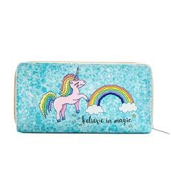 DonDon Geldbörse Damen mit Reißverschluss Portemonnaie Geldbeutel Damen Kinder Mädchen Einhorn Unicorn Muster Believe in Magic von DonDon