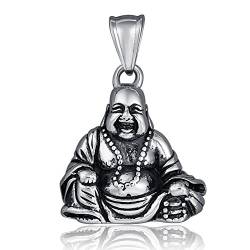 DonDon Herren Anhänger Buddha aus Edelstahl verpackt in einem schwarzen Samtbeutel von DonDon