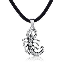 DonDon Herren Halskette Kautschuk 50 cm und Anhänger Skorpion aus Edelstahl verpackt in einem schwarzen Samtbeutel von DonDon