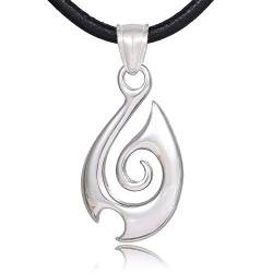 DonDon Herren Lederkette Leder Halskette 50 cm mit Edelstahl Anhänger Maori Tribal Symbol Fish-Hook von DonDon