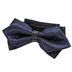 DonDon spitze Herren Fliege Schleife im Retro Look mit Haken gebunden vorgebunden und längenverstellbar navyblau mit silbernen Punkten von DonDon