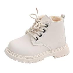 DonDown Kinder Lederschuhe Stiefel Baby Jungen und Mädchen,Britischer Stil Warm Gefütterte Schneestiefel,Winter Mode Babyschuhe Winterschuhe Wintersstiefel,1-6 Jahre Kurzschaft Stiefel (Beige, 23) von DonDown