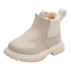 DonDown Kinder Lederschuhe Stiefel Baby Mädchen,Rutschfeste Warm Gefütterte Schneestiefel,Winter Mode Babyschuhe Winterschuhe Wintersstiefel,1-6 Jahre Kurzschaft Stiefel Nude-Stiefel (Beige, 24) von DonDown