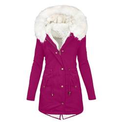 DonDown Winterjacke Damen Pelzkragen Kapuze Wintermantel Einfarbig Übergröße Fleece Gefüttertes Thermo Jacke Mantel Outdoor Elegante Winddicht Winterparka Übergangsjacke Softshell Jacke (01 Pink, M) von DonDown