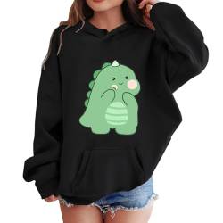 Kinder Kapuzenpullover Mädchen Kawaii Dinosaurier Sweatshirt Lässig Lockerer Sportshirt Frühling Trendy Pullover Streetwear Langarmshirt mit Taschen (Schwarz, 11-12 Jahre) von DonDown