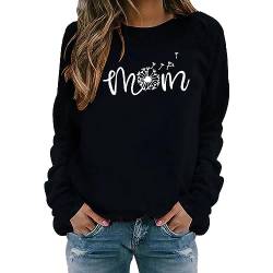 Weihnachtspullover Sweatshirt Damen ohne Kapuze Mode MOM Buchstabendruck Langarmshirt Herbst Winter Warm Sportshirt Vintage Rundhals Pullover Casual Pulli Oberteile Streetwear (01 Schwarz, M) von DonDown