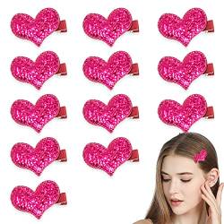 12 Stück Valentinstag Stücke Pailletten Herz Haarspange für Mädchen Geburtstag Party Hochzeit Weihnachten Haar Valentinstag Zubehör (Rose Red) von DonLeeving