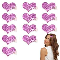 12 Valentinstag Stücke Pailletten Herz Haarspange für Mädchen Geburtstag Party Hochzeit Weihnachten Haar Valentinstag Zubehör (Rosa) von DonLeeving