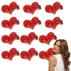 12 Valentinstag Stücke Pailletten Herz Haarspange für Mädchen Geburtstag Party Hochzeit Weihnachten Haar Valentinstag Zubehör (Rot) von DonLeeving