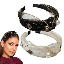 2 Stück Damen Vintage Stirnband Exquisite Flash Diamant Perlen Haarschmuck für Frauen und Mädchen von DonLeeving
