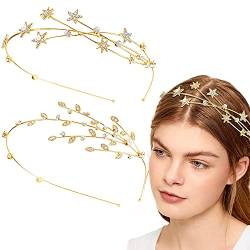 2 Stück Gold Strass Legierung Fünfzackige Stern Stirnbänder Braut Haarreifen Dekorative Kopfbedeckung Hochzeit Haarschmuck Ornamente für elegante Frauen Mädchen von DonLeeving