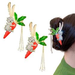 2 Stück Hasen-Haarspangen aus Metall, niedliche Kaninchen-Karottenform, Haarspangen, Quaste, rutschfeste Haarklauen, dickes Haarstyling, modisches Haarzubehör von DonLeeving