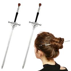 2 Stück chinesische Schwert Quaste Haarschmuck Sticks für Frauen Brötchen mit Haarsteinen Schwert (Silber) von DonLeeving