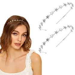 2 Stück fünfzackige Stern-Stirnbänder, Legierung Stirnband, Braut Haarreifen Hochzeit Haarschmuck Ornamente für elegante Frauen Mädchen, zum Geburtstag Valentinstag (Silber) von DonLeeving