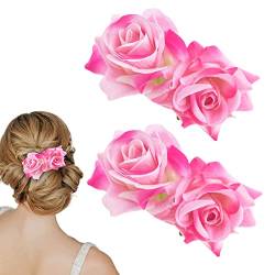 2 Stück rosa Rosen-Haarspange Brautjungfer Rose Haarnadeln Braut Haarschleifen Haarschmuck für Frauen Halloween Hochzeit Party von DonLeeving
